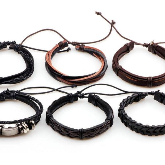 6pcs Men's Multilayer Leather Bracelet (Punk) ADJUSTABLE SIZES - Picture 4 of 4